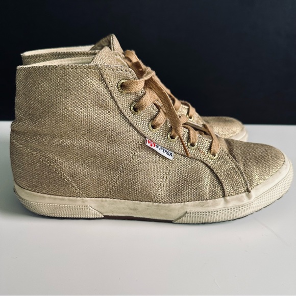 SUPERGA / Shimmered Linen High-Tops / Gold / US W 9 - Picture 3 of 11